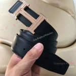 Mens Gift - Replica Hermes Smooth Belt Rose Gold H Buckle Inlaid with Diamonds